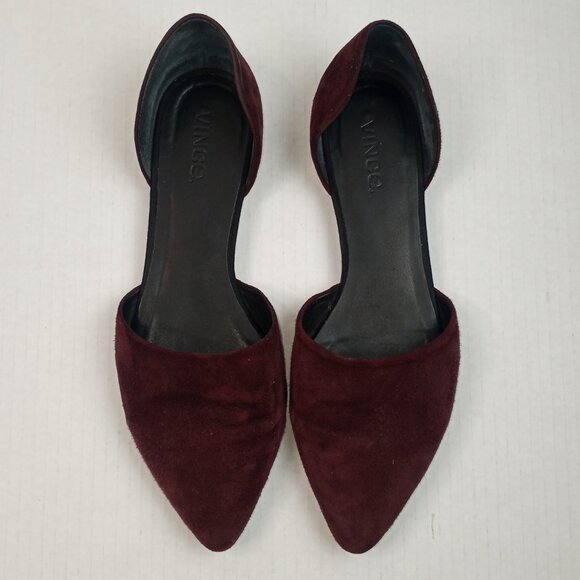VINCE Nina Burgundy Suede Pointed Toe D'Orsay Flats - Picture 1 of 6